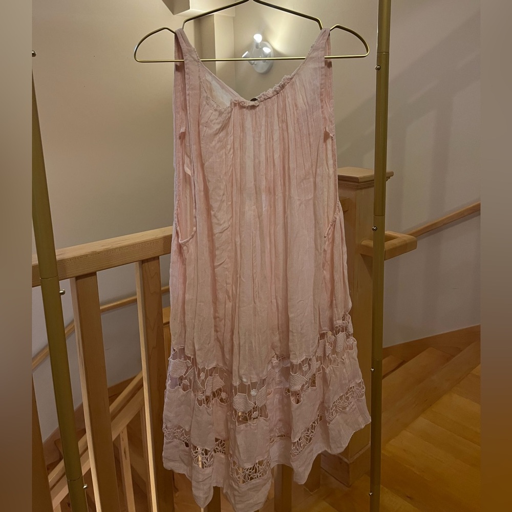 Free People Light Pink Lace Trim Dress